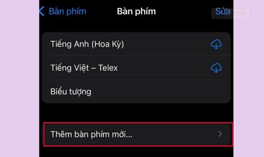 Thêm bàn phím mới