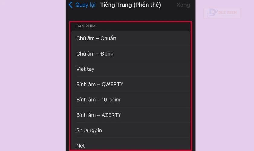 Lựa chọn kiểu bàn phím cho chữ Phồn thể