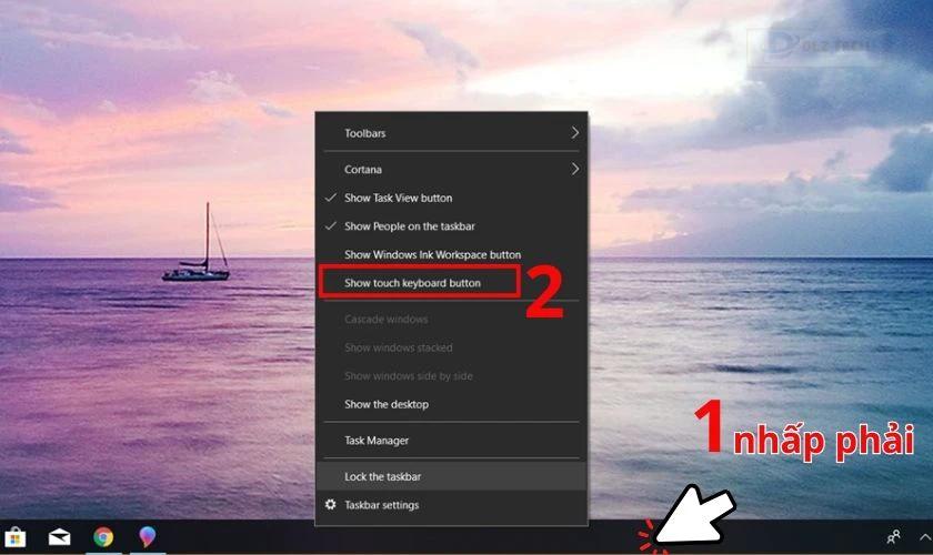 Bật bàn phím ảo bằng thanh Taskbar