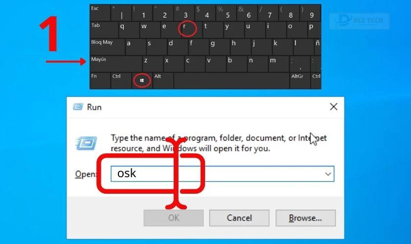 Cách bật bàn phím ảo trên laptop qua hộp thoại Run
