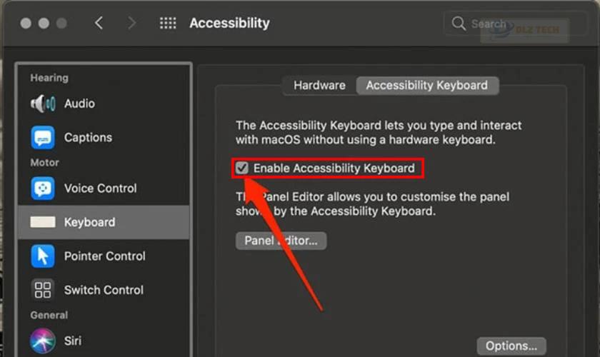 Tích Enable Accessibility Keyboard