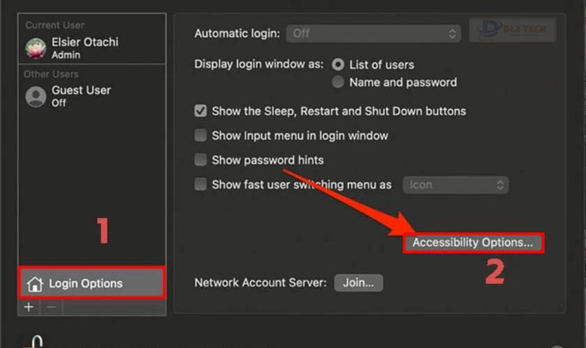 Nhấn vào mục Login Options