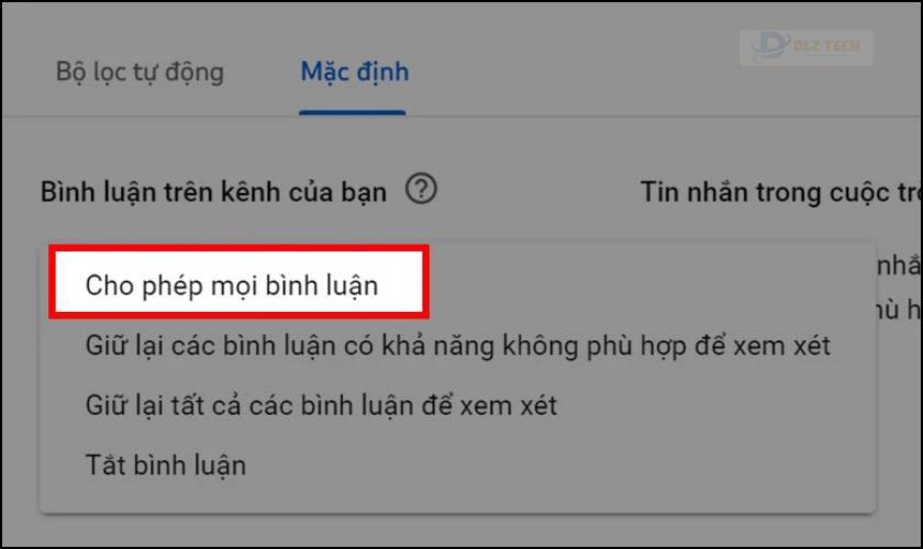 Chọn Cho phép mọi bình luận