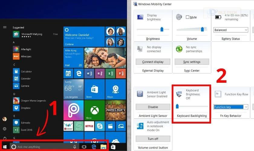 Dùng Windows Mobility Center để bật đèn bàn phím HP
