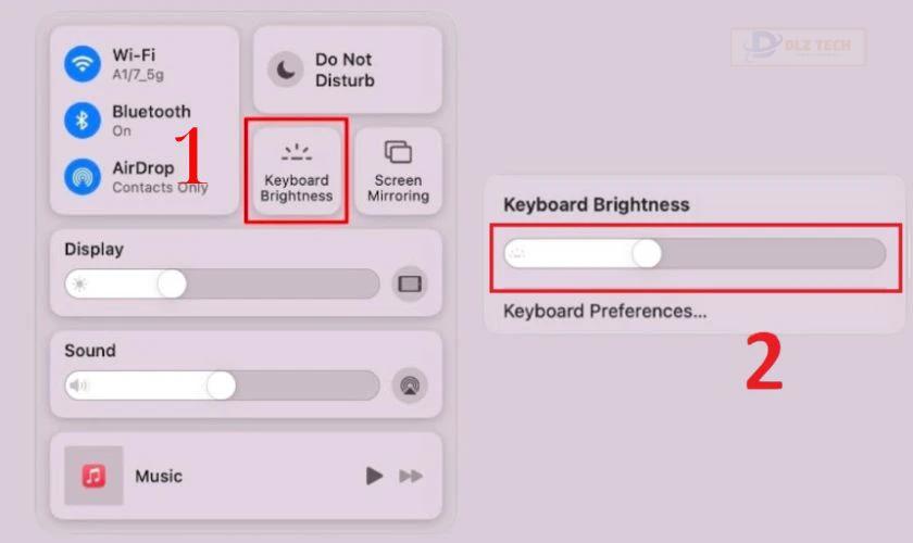 Bật đèn bàn phím MacBook qua Control Center