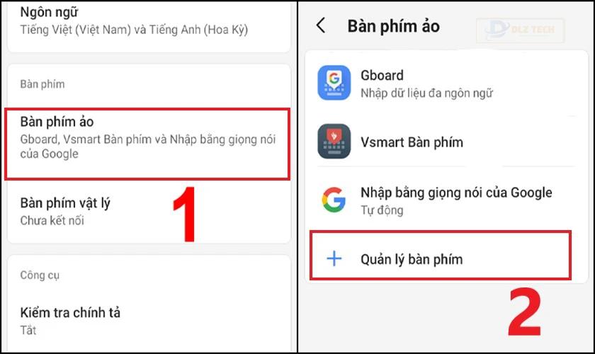 Chọn Quản lý bàn phím để bật Sogou Pinyin