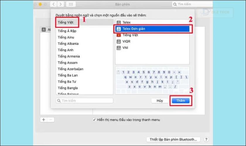 Tại ô Search (Tìm kiếm), bạn gõ từ Tiếng Việt để hiển thị bộ gõ tiếng Việt và nhấp chọn