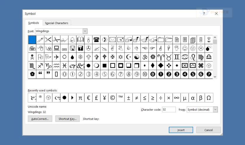 Các dạng kí tự đặc biệt trong Word