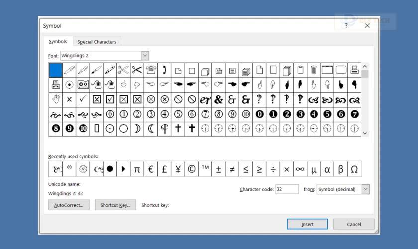 Font chữ Wingdings 2