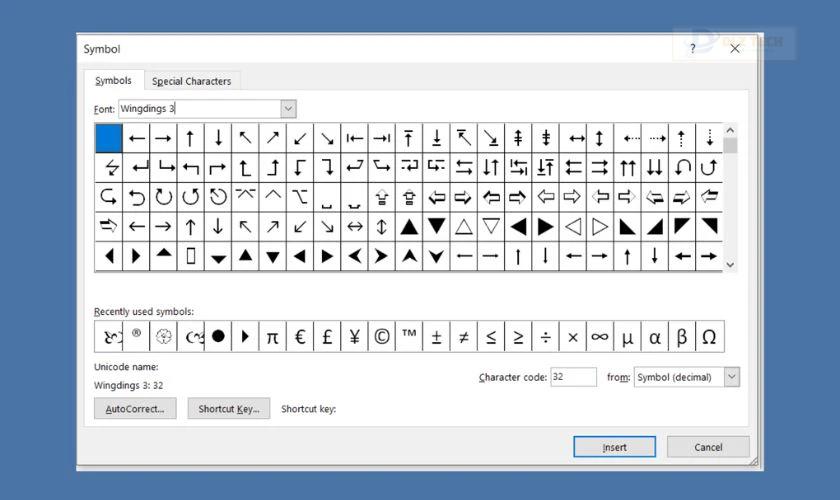 Font chữ Wingdings 3