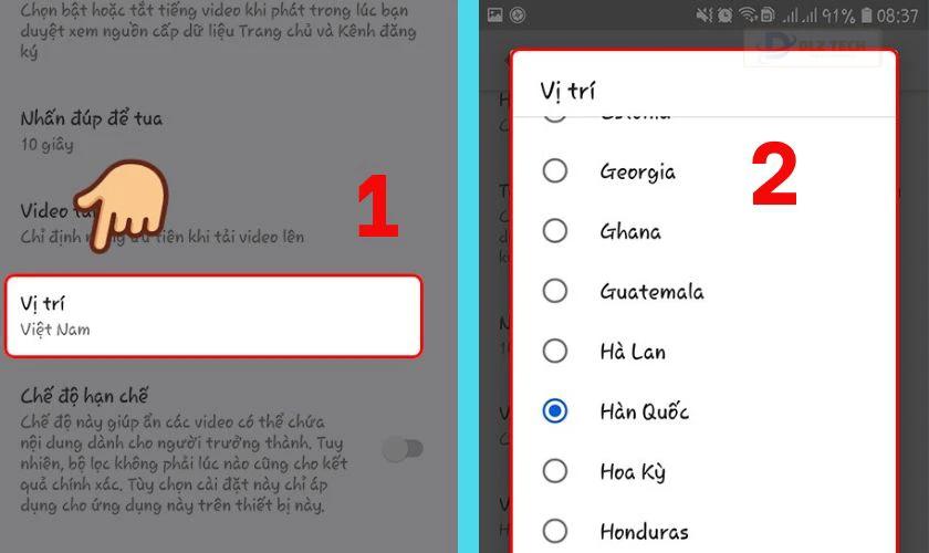 Lựa chọn quốc gia cho YouTube