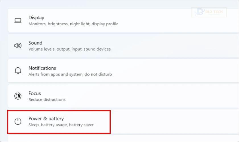Chọn Power & battery