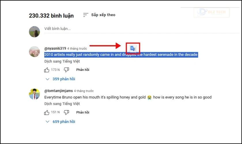 Bôi đậm vào comment muốn dịch