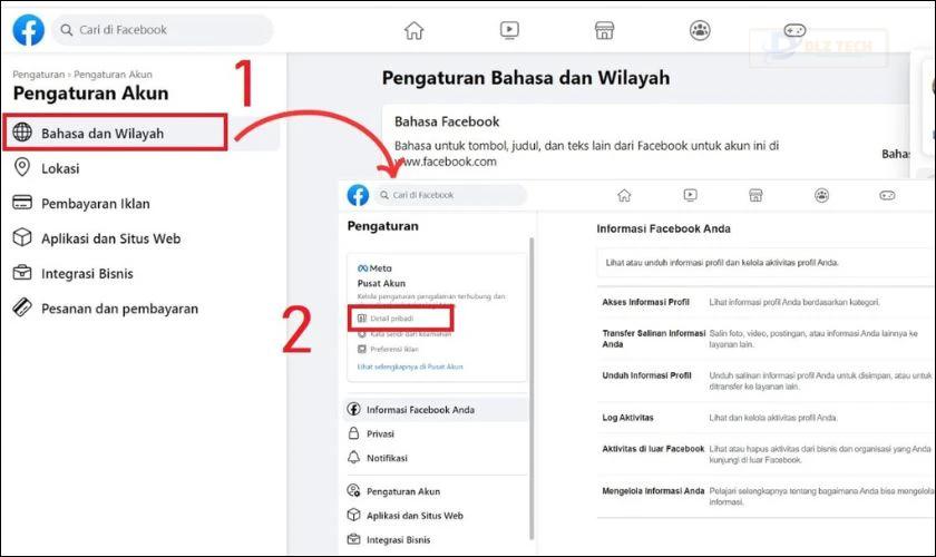 Quay lại mục Cài đặt trên Facebook, chọn Meta