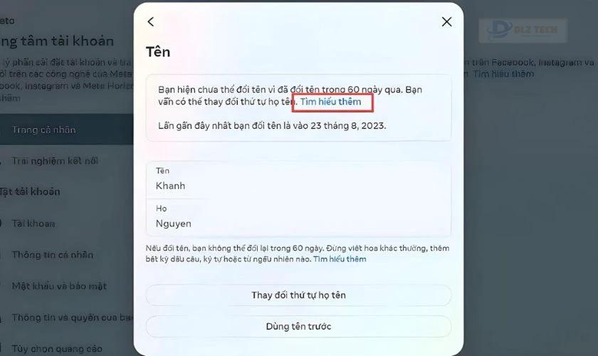 Nhấn vào mục Tên, sau đó chọn Tìm hiểu thêm