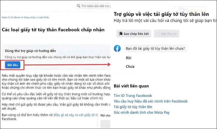 Chọn Bắt đầu và cung cấp giấy tờ tùy thân theo yêu cầu để xác minh danh tính