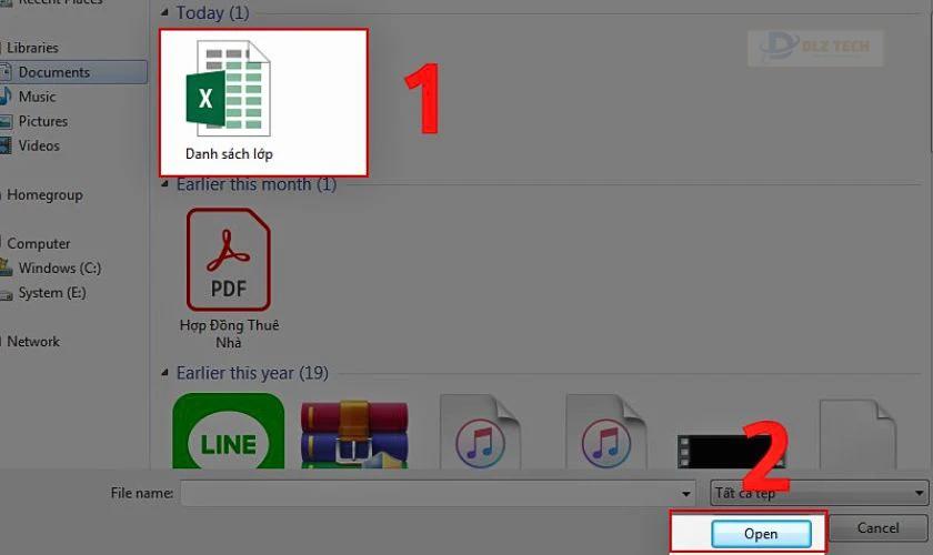 Bạn nhấn vào file Excel cần tải và chọn Open (Mở)