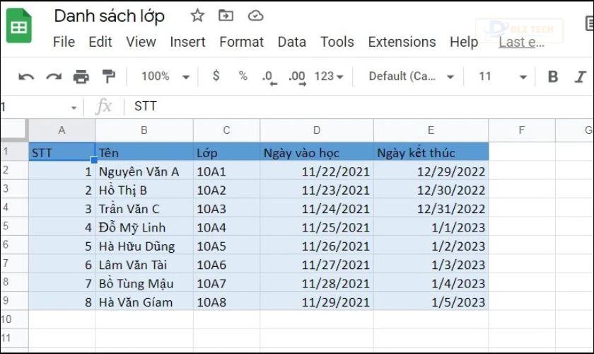 Lúc này, bạn sẽ thấy file Excel hiển thị dưới dạng trang Google Sheet như hình bên dưới