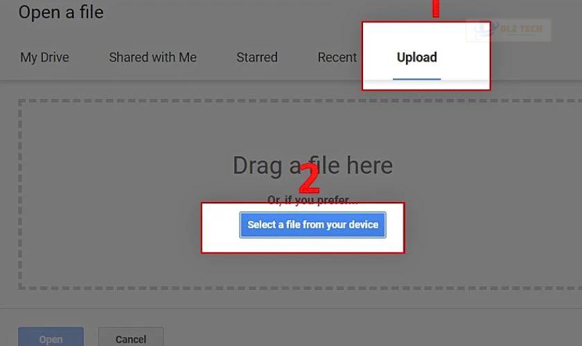 Bạn hãy nhấn tiếp vào mục Upload (Tải lên) và chọn Select a file from your device