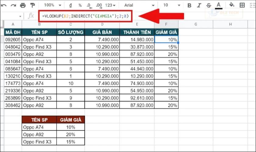 Sử dụng hàm INDIRECT trong VLOOKUP