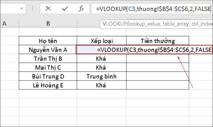 Ví dụ về sử dụng hàm VLOOKUP giữa 2 sheet