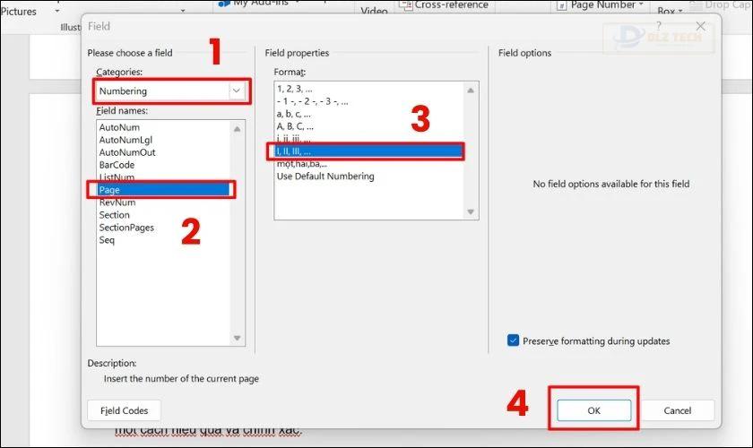 Cách ghi số La Mã trong Word bằng công cụ Page Number nhanh