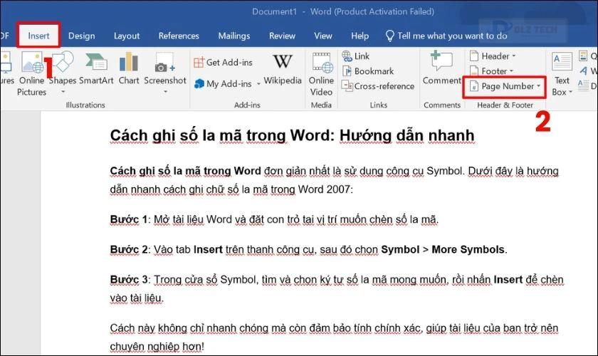 Cách ghi số La Mã trong Word bằng công cụ Page Number
