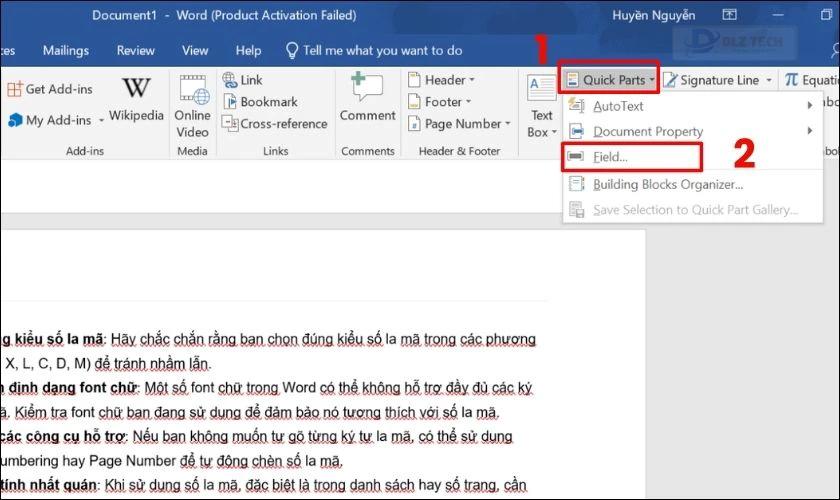 Cách ghi số La Mã trong Word bằng công cụ Page Number đơn giản