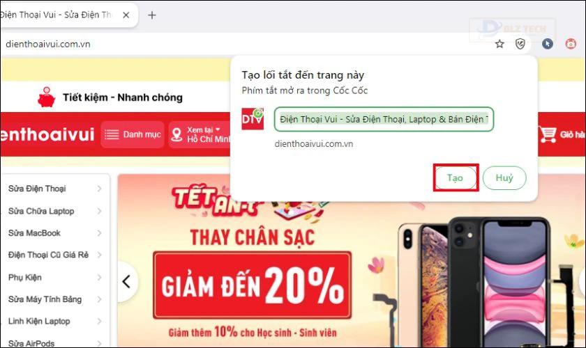 Hoàn tác tạo lối tắt trên Cốc Cốc