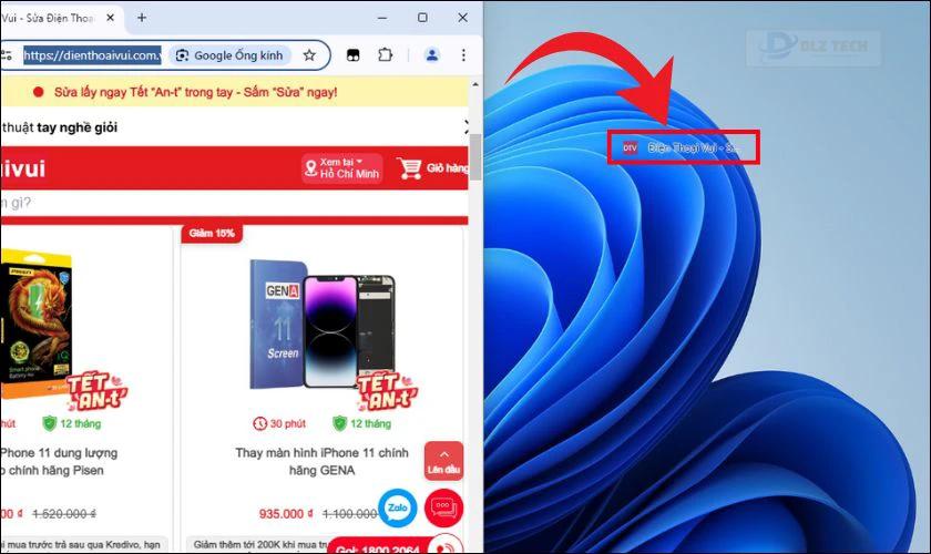 Kéo thả biểu tượng vào màn hình