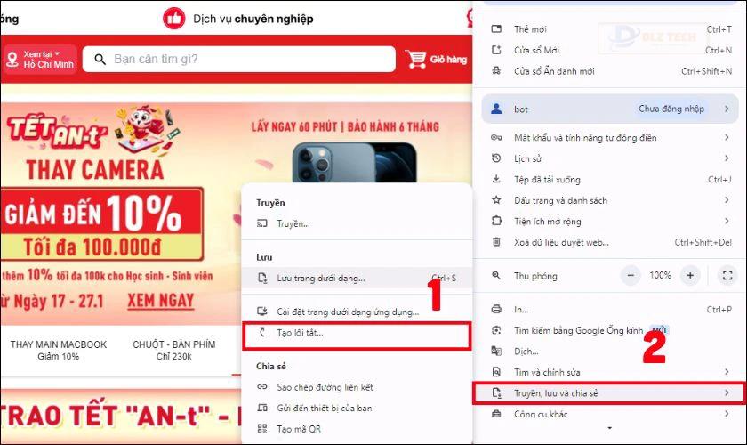 Tạo lối tắt trên Chrome