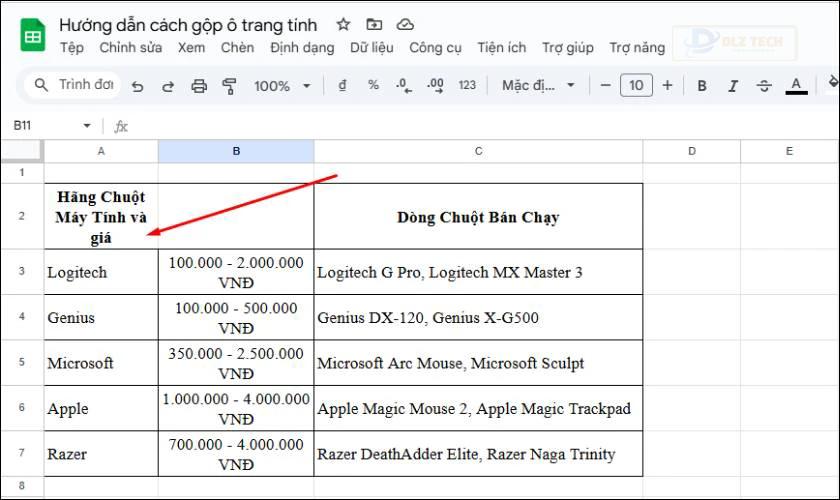 Cách hủy gộp ô trong Google Sheets nhanh