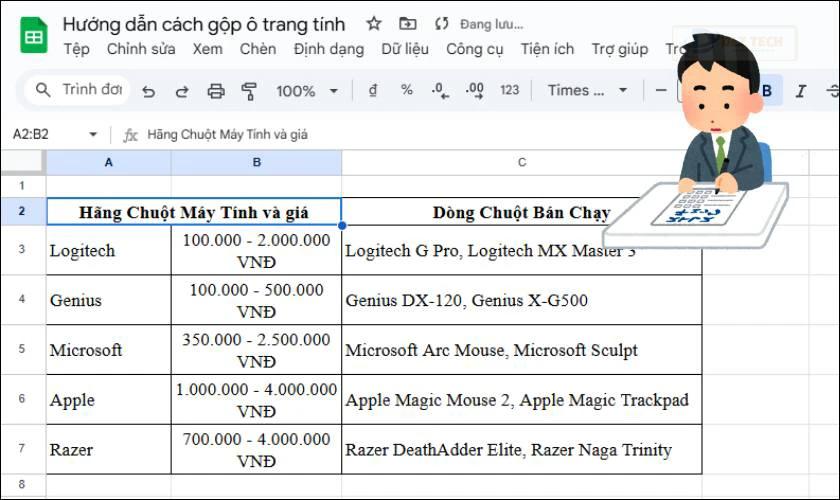 Lưu ý khi thực hiện cách gộp ô trong GG Sheet
