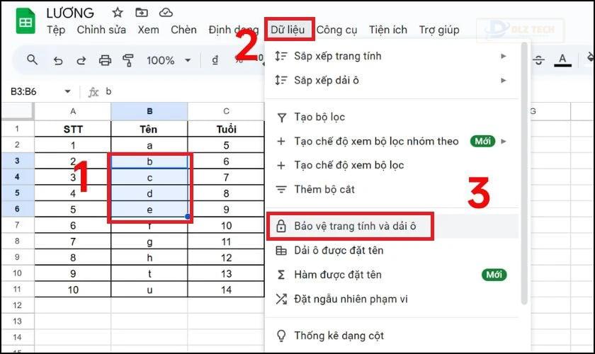 Khóa ô trong Google Sheet