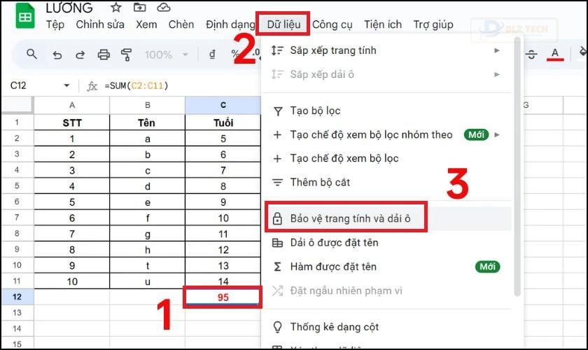 Khóa công thức trong Google Sheet