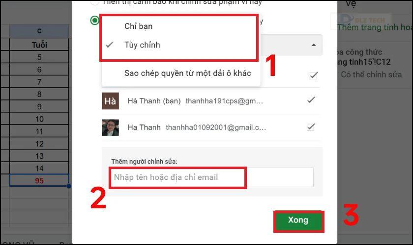 Tùy chỉnh quyền trên công thức trong Google Sheet