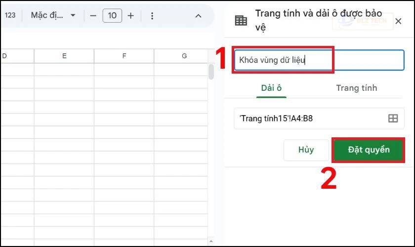 Mô tả khóa vùng dữ liệu trong Google Sheets