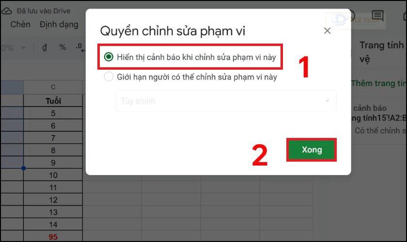 Cảnh báo khi chỉnh sửa nội dung