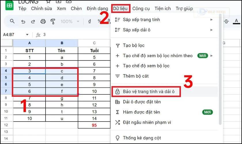 Ngoại trừ các ô khi khóa trong Google Sheet