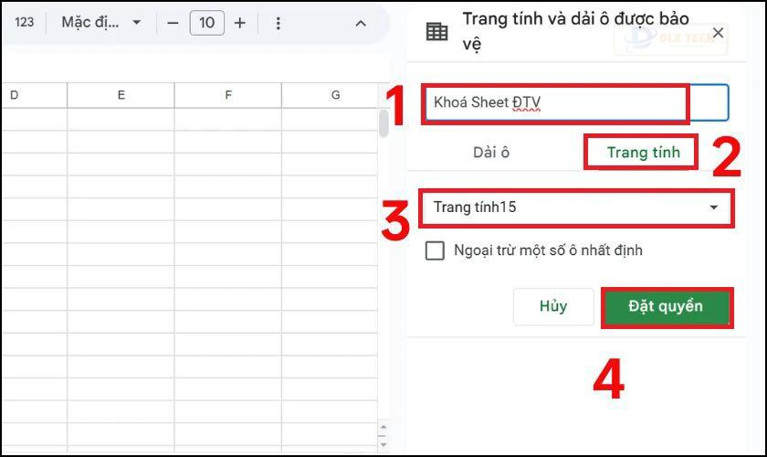 Thiết lập quyền khóa Sheet trong Google Sheets