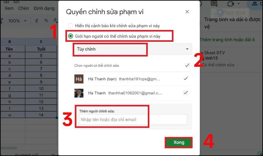 Các bước khóa Sheet trong Google Sheets
