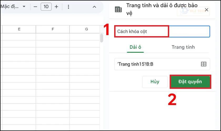 Mô tả khóa cột trong Google Sheets