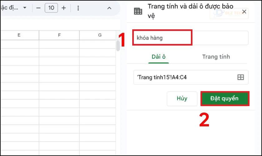 Mô tả khóa hàng trong Google Sheets