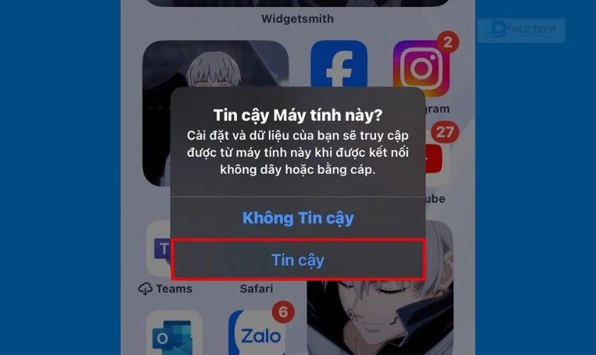 Xác nhận iPhone kết nối với máy tính