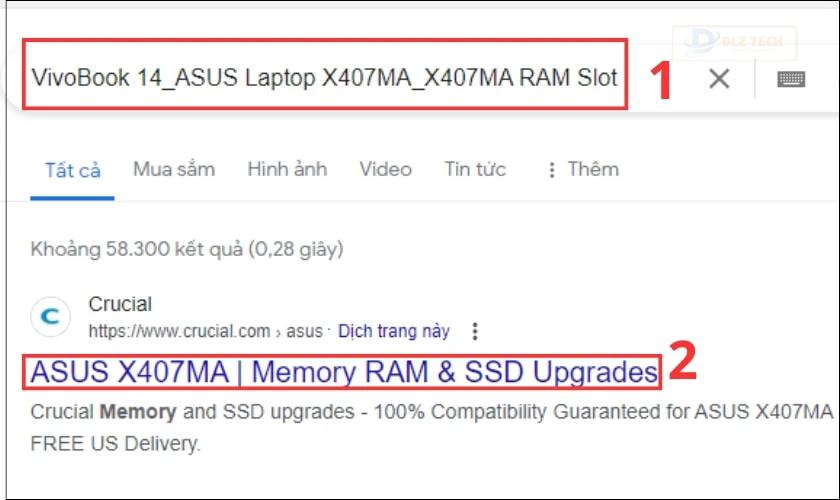 Tìm kiếm tên laptop kèm theo cụm từ RAM Slot