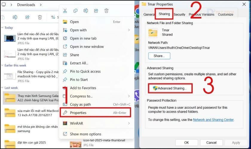 Chọn tab Sharing và chọn mục Advanced Sharing…