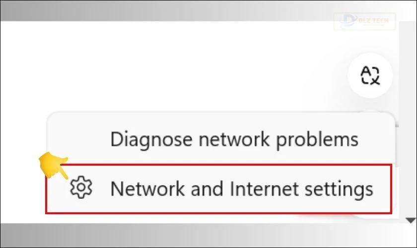 Click và chọn mục Network and Internet Settings