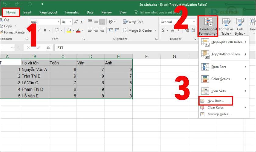 Sử dụng Conditional Formatting trong Excel