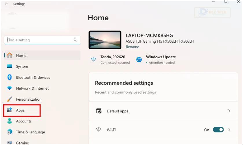 Mở Settings, vào Apps