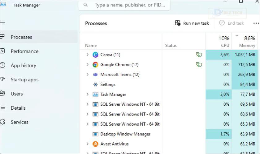 Mở Task Manager (Ctrl + Shift + Esc)